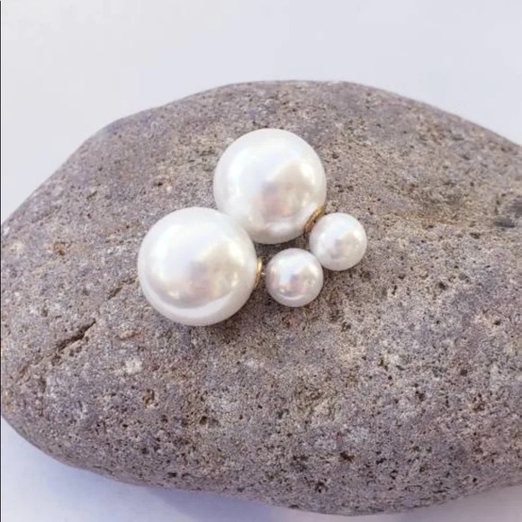 Best Seller! Minimalist Double Sided Pearl Earrings, Gift Post Bead Earrings - Picture 9 of 9